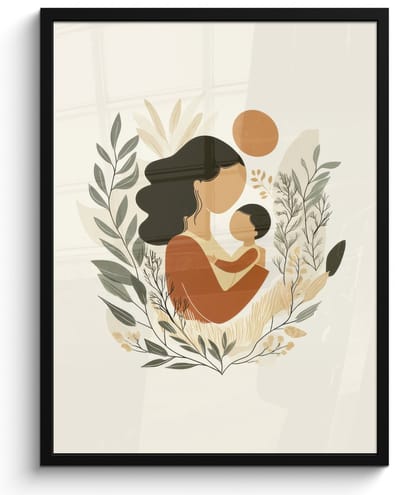 Poster in lijst - Fotolijst 50x70 cm - Posters - Illustratie - Moeder - Kind - Liefdevol - Posterlijst zwart - Decoratie - Wanddecoratie woonkamer - Muurdecoratie slaapkamer