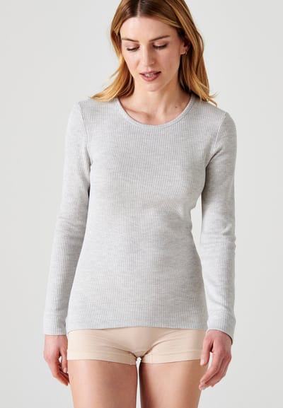 Damart - T-shirt met ronde hals, Thermolactyl geribde fleece, warmte Intense 4 - Dames - Grijs - XS