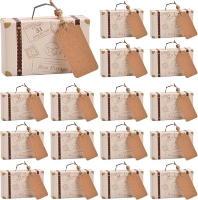 Dailygoods- Cadeauzakjes 50-delige Set - Koffervorm - Papieren Tags - Touwen - Feestdecoratie - Mini-kofferontwerp 8x3x5 cm - Geschenkdozen