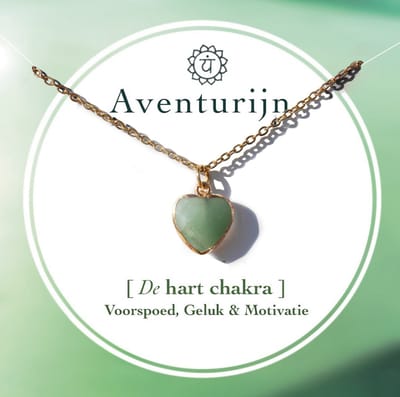 Bixorp Gems Aventurijn Hartje Ketting - Chakra Ketting met 18k Verguld Goud & Roestvrij staal - 36cm + 8cm verstelbaar