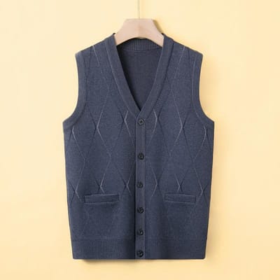 Papa Trui Vest Heren Herfst Warm Mouwloos Vest Middelbare Leeftijd en Oudere Gebreid Vest Cardigan Opa Outfit M beige