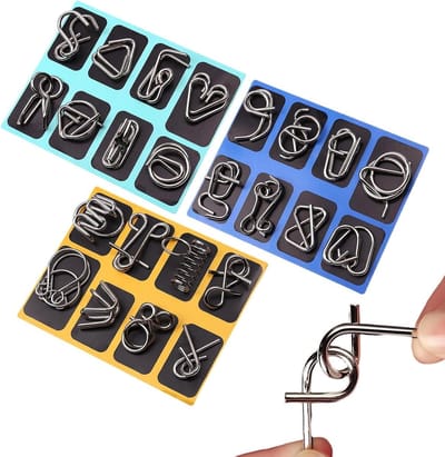 Metalen Puzzel Set - Hersenkrakers Puzzels - Mentale Stimulatie - 24 Unieke Breinbrekers - 21 x 17 x 3.3 cm