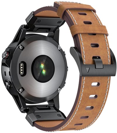Leren bandje - RVS - geschikt voor Garmin Fenix 5 (PLUS) / 6 (Pro) / 7 (Pro) / 8 (47 mm) / E (47 mm) / Epix (Pro) (2) 47 mm / Approach S60/S62/S70 47 mm / MARQ / Instinct 1/2/3 (45mm) - bruin