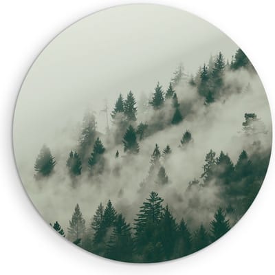 Saammp Muurcirkel Hout - Mist tussen de bomen - Landschap - Natuur - Ø 90 - Wandcirkel - Wanddecoratie Cirkel - Muurdecoratie Woonkamer - Slaapkamer decoratie - Rond Schilderij