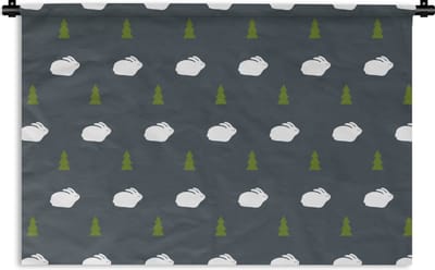 Wandkleed - Wanddoek - Bomen - Konijn - Patroon - 90x60 cm - Wandtapijt