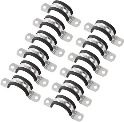 12 stuks 20 mm kabelklem, rubber gevoerde 304 roestvrijstalen U-vormige pijpbeugel, trillingsdemping slangklem buishouder voor pijp, buis, draad