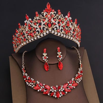 Luxe Kroon Bruidssieradensets voor Vrouwen Tiara's en Ketting Oorbellen Prom Bruidssieradenset Accessoires voor Trouwjurk brown
