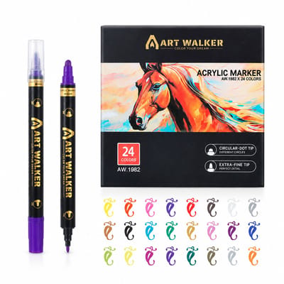 Dubbelzijdige acrylmarkers - 24 kleuren - waterdicht en sneldrogend - 5 mm en 2 mm vezelpunten - set van 24