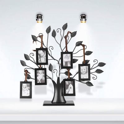 Dailygoods- Fotolijst Vrijstaand - Fotolijst 6x Afneembaar - Fotolijst Boom - Zwart - Elegant Interieur - 68mm x 48mm - Beeldhouwwerk