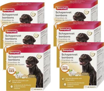Beaphar Schapenvetbonbons Knoflook - Hondensnacks - 6 x Medium