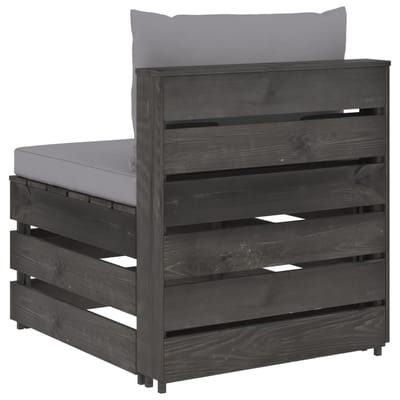vidaXL - Middenbank - sectioneel - met - kussens - grijs - geïmpregneerd - hout