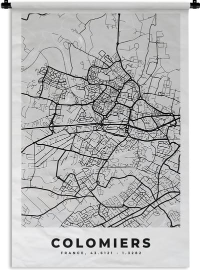 Wandkleed - Wanddoek - Frankrijk - Colomiers - Stadskaart - Plattegrond - Kaart - 120x180 cm - Wandtapijt