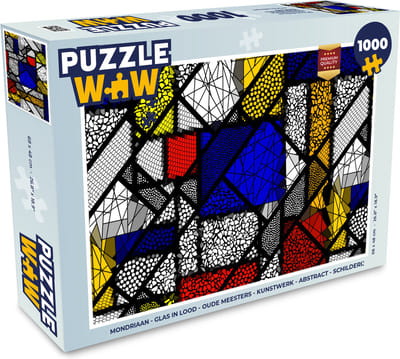 Puzzel Mondriaan - Glas in lood - Oude Meesters - Kunstwerk - Abstract - Schilderij - Legpuzzel - Puzzel 1000 stukjes volwassenen