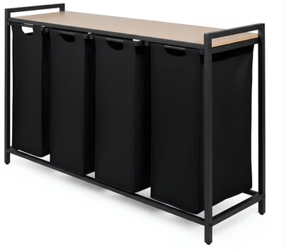 KAD® Wasmand - Wasmand 4 Vakken - Wassorteerder - Zwart - 36cm x 111cm x 73cm