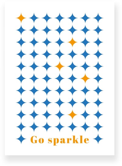 Poster 20x30 cm - Go Sparkle - Ruitpatroon - Blauw - Oranje - Grafisch - Retro - Muurdecoratie - Wanddecoratie