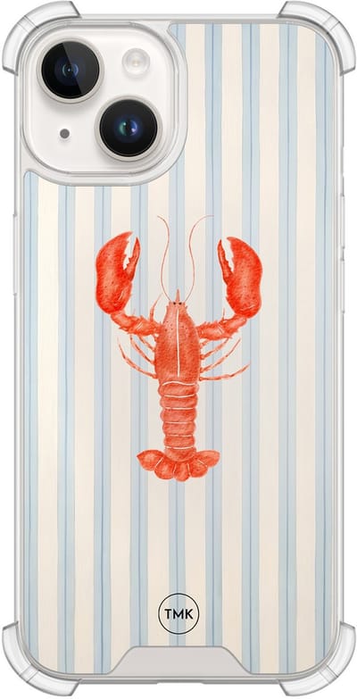 Shockproof hoesje geschikt voor Apple iPhone 14 - Kreeft - Schokbestendig - Verhoogde randen - TPU case - Extra Sterke Back Cover - Gestreept - Transparant, Blauw