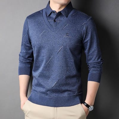 Lente en Herfst T-shirt met Lange Mouwen Fake Tweedelig Koreaanse Stijl Casual Bedrukt Onderstuk Top voor Jonge en Middelbare Mensen 3XL gray