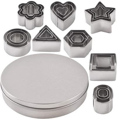 24-delige roestvrijstalen cookie snijders set, hart, ster, bloem, geometrisch gevormde geassorteerde maten - mini koekjessnijders