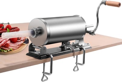 COSTWAY Worstmachine, 3kg, handmatig, worstmachine van roestvrij staal, inclusief 4 vulbuizen zilver, worstpers met tafelklem, worstspuit zilver (3kg)