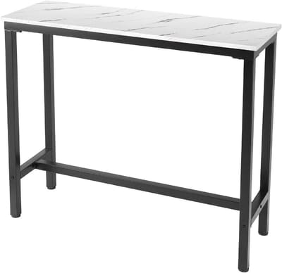 Mr IRONSTONE 47 inch Bartafel, Witte Pub Tafel Keuken Eettafel Hoge Schrijven Computer Tafel met MDF Top Bedekt met Laminaat Marmer (ALLEEN Indoor GEBRUIK)