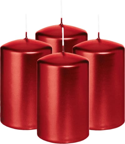 Wiedemann Cilinderkaars/stompkaars - 4x - metallic rood - 6 x 8 cm - 29 branduren - zuilkaarsen