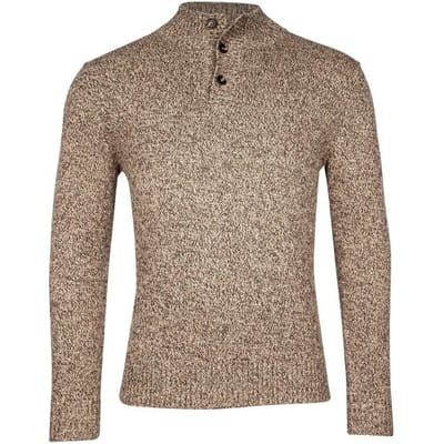 Thomas Maine Trui Button Collar Single Knit New England Twill Donker Zand / male