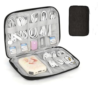 Travel Kabel Organizer Tas - Zwart - Opbergtas voor Kabels en Accessoires - Feestdagen - Cadeau - Draagbare reisetui - USB-datakabels, opladers, stekkers en andere elektronische accessoires - opbergtas