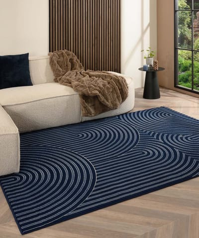 Japandi vloerkleed - Ease Akira donkerblauw 160x230