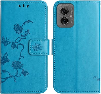 Coverup Hoesje - Geschikt voor Motorola Moto G55 Hoesje - Coverup Bloemen & Vlinders Book Case - Blauw