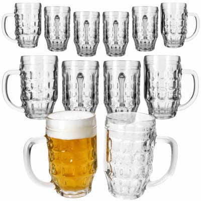 12-delige set MANI bierpul 0,5 liter geijkt met schild, reliëf & handvat van glas – 00024350