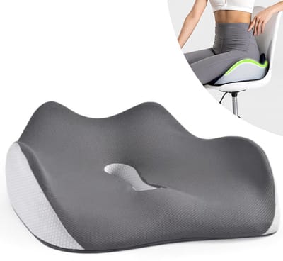Zitkussens - Stoelkussen - Stuitkussen - Ergonomisch Zitkussen - Aambei Kussen - Anti-Slip - Memory Foam - Afneem en Wasbare Hoes - Grijs