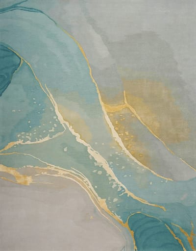 Nourison Prismatic Grey Seafoam PRS27 Vloerkleed - 114 x 175 cm - Blauw - Rechthoekig - Wol, Luxcelle - Eetkamer, Woonkamer - Abstract - Design, Eclectisch, Modern