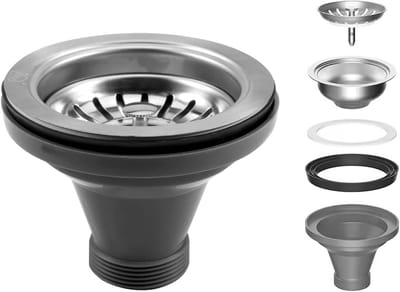 Aanrecht Afvoer Kit - Spoelbak Zeef - Keuken Reparatie - Roestvrij Staal - 114mm Diameter - Grijs