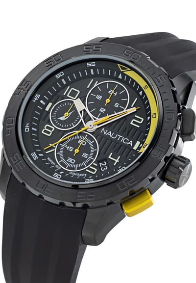 Nautica Nst Quartz Analoog Horloge Zwart Material 100% Roestvrij Staal & 100% Siliconaarmband 47 mm NAPNSS301, NAPNSS302