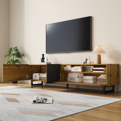 DESMIU Tv Meubel - Contrastdesign Met 3 Deuren En 2 Open Vakken - Retro Opbergkast Voor Woonkamer - Spaanplaat En Metaal - 170x42x36,5 Cm