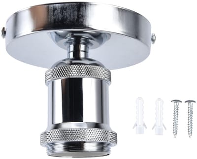 Vintage E26 E27 Lamp Fitting - Retro Lamp Fitting - Lamp Holder - Ceiling Light Holder met Accessoires voor Keuken - Slaapkamer - Woonkamer - 100‑240V (Zilver)