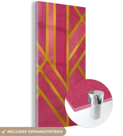 MuchoWow® Glasschilderij 20x40 cm - Schilderij acrylglas - Goud - Roze - Geometrisch - Foto op glas - Schilderijen