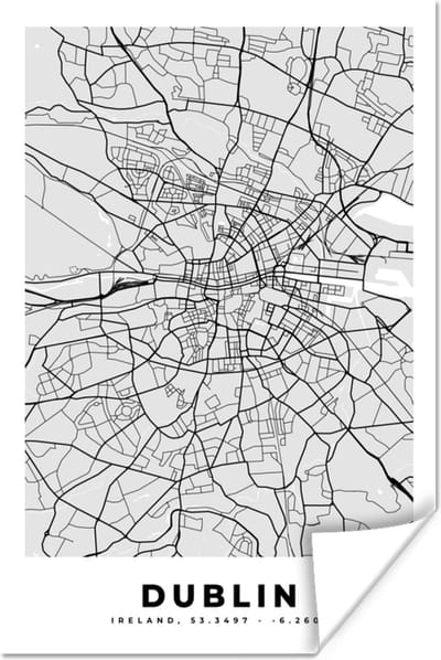Poster Dublin - Stadskaart - Zwart Wit - Plattegrond - Kaart - 120x180 cm XXL