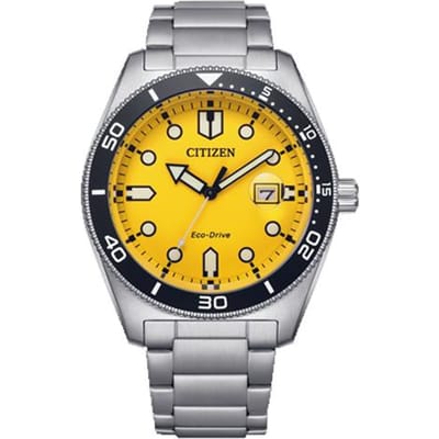 CITIZEN Montre homme étanche 100m Quartz Bracelet Acier cadran jaune AW1760-81Z jaune