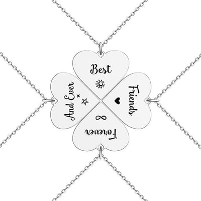 4 Stuks Hart Klavertje Vier Hanger Ketting Roestvrij Staal Beste Vrienden Altijd en Altijd Kettingen Bff Zussen Sieraden white