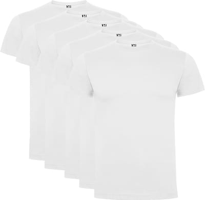 5 Pack Roly Dogo Premium Heren T-Shirt 100% katoen Ronde hals wit, Maat S
