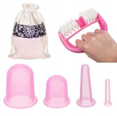 Jumada's - Massagecups - Set 4 stuks - Inclusief massageborstel - Verbeterde doorbloeding - Huid-lifting - Anti-Cellulitis - Siliconen - Roze