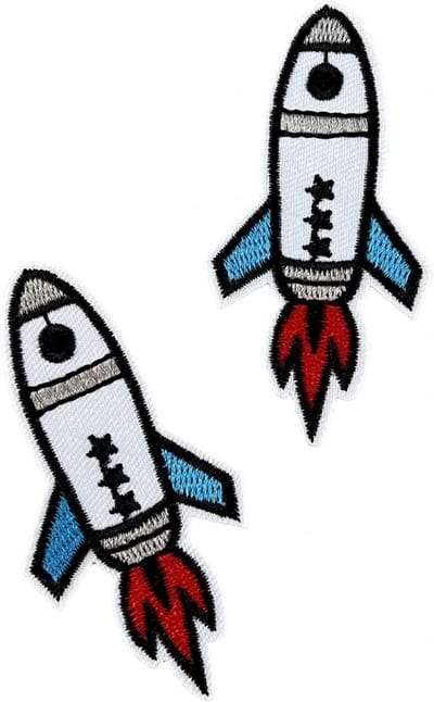 Raket - Ruimte - Blauw Wit / Spaceshuttle - strijk embleem - patch - patches - stof & strijk applicatie
