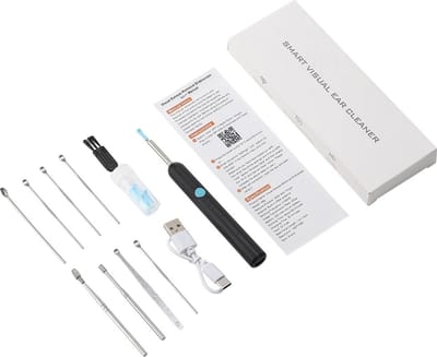FIBILA Ooreiniger Met Camera - Ear Cleaner - Earscratcher - Oorreiniger - Oorreiniger Elektrisch - Oorsmeerverwijderaar - Oorlepel - Endoscoop - 9 stukken - Zwart