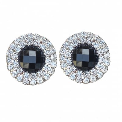 Clip Oorbellen zwart facet strass dubbel 2 cm