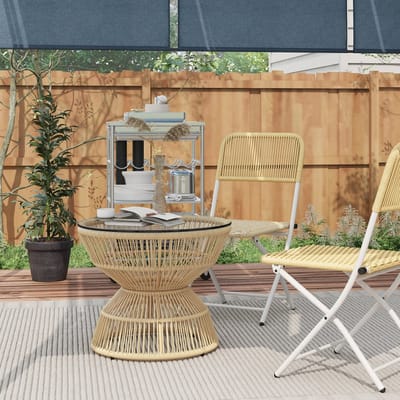 MODFU Buitentafel 60x60x50 cm, PE-rattan met gehard glas, boho design