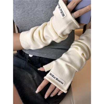 Mode Nieuwe Japanse Gestapelde Mouwen Halve Vinger Handschoenen voor Dames In Herfst en Winter Veelzijdig Trendy Luie Stijl Gebreide Warme Wollen Mouwen One size black
