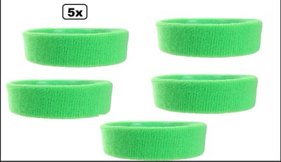 5x Hoofdband Neon groen - Zweet hoofd band fitness aerobics trainen festival thema feest carnaval optocht