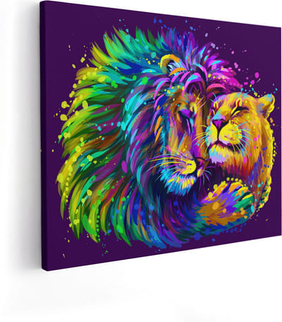Artaza Canvas Schilderij Leeuw - 100x80 cm - Groot - Wanddecoratie Abstract - Muurdecoratie Leeuwenkop - Schilderijen Op Canvas Kleurrijk