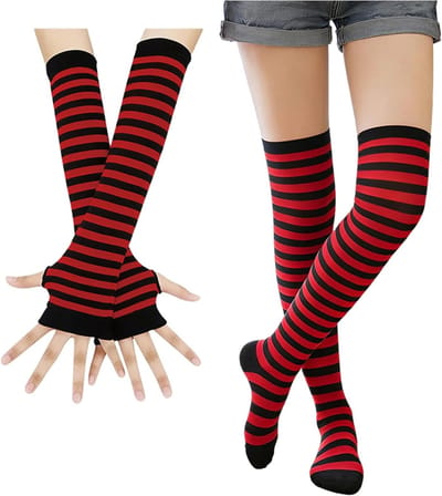 Gestreepte hoge kousen en overknee set in wit en rood, elastische kniekousen met vingers, warme sokken en panty’s voor dames